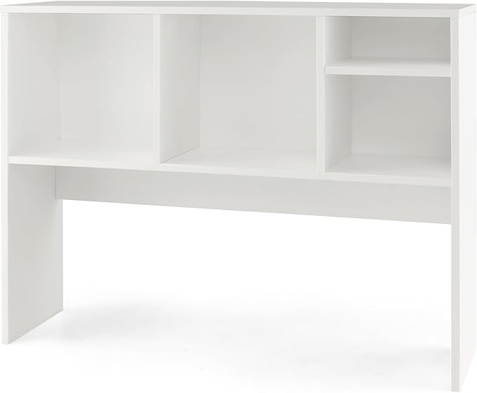 Desk Hutch, Desktop Shelf with 4 Shelves, Desk Bookshelf w/Anti-Toppling Devices, Wood Table Top Bookshelf Organizer, Small Desk Shelf for Study, Office, Dorm (White, 4 Shelves)