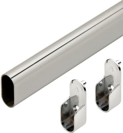 Oval Closet Rod CUSTOM CUT TO SIZE. Up to 92 inches long! Choose Finish. Includes End Supports.