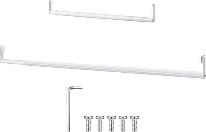 Threehoney Expandable Closet Rod for Wire Shelf Hanging Clothes Adjustable Heavy Duty Closet Hanging Rod Extender Heavy Duty Hanger Bar Metal Poles for Wardrobes Hanger, 1 Pack(36-60 Inch,White)