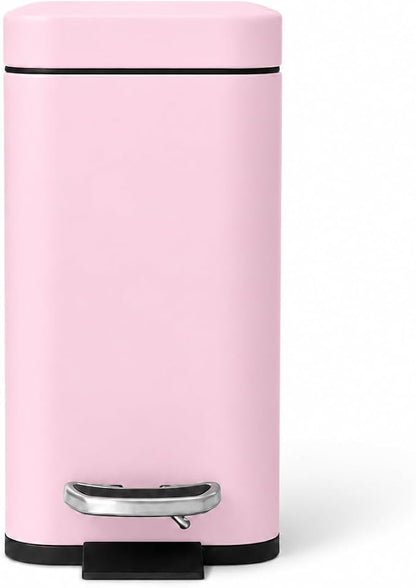 Home Zone Living 1.3 Gallon Small Bathroom Trash Can with Lid and Step Pedal, Stainless Steel Wastebasket with Slim Design for Home and Office, Matte Pink, 5 Liters