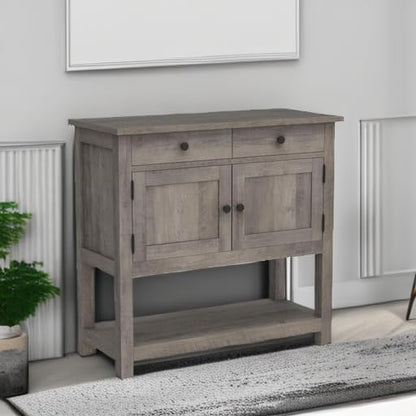 HOSTACK Farmhouse Console Table with 2-Door Cabinet & 2 Drawers, Coffee Bar, Entryway Table with Storage Shelf, Sofa Tables Buffet Sideboard for Kitchen, Hallway, Dining, Living Room, Ash Gray