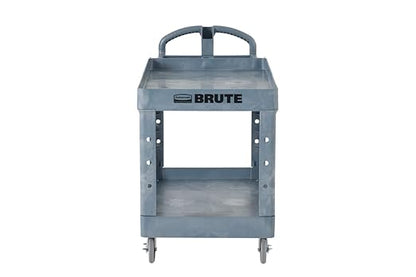 Rubbermaid Commercial Products BRUTE Heavy Duty 2-Shelf Utility/Service Cart, Large, Lipped Shelves, Ergonomic Handle, 750 lbs. Capacity, Black, for Warehouse/Garage/Cleaning/Maintenance/Stadiums