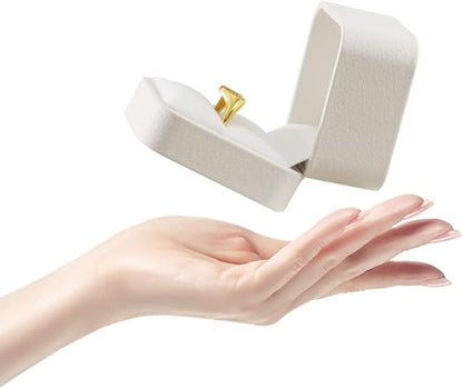 Ring Box Wedding Day, Leather Wedding Ring Box,Premium Engagement Ring Holder,Luxury Ring Display Case,White Jewelry Box
