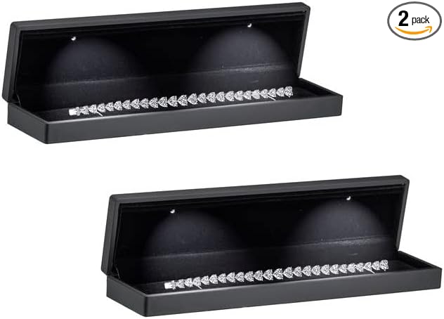Allure - 2 Pack, Luxury Bracelet Boxes With LED Light, Elegant Diamond Bracelet Case, For Unique Proposal, Engagement Or Wedding, Long Rectangular Black Velvet Interior Jewelry Display Gift Box.