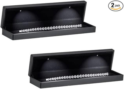 Allure - 2 Pack, Luxury Bracelet Boxes With LED Light, Elegant Diamond Bracelet Case, For Unique Proposal, Engagement Or Wedding, Long Rectangular Black Velvet Interior Jewelry Display Gift Box.