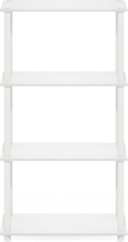 Furinno Turn-N-Tube Storage Shelves, 4-Tier Toolless Book Shelf, Corner Shelf, Toolless Open Shelves, for Organization and Storage, Living Room, Garage, Home Office, White