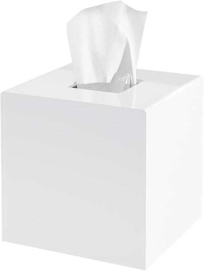 PITBVO Acrylic Tissue Box Cover, White Square Tissue Box Holder, Facial Napkin Dispenser for Bathroom Kitchen Bedroom Office Hotel Use