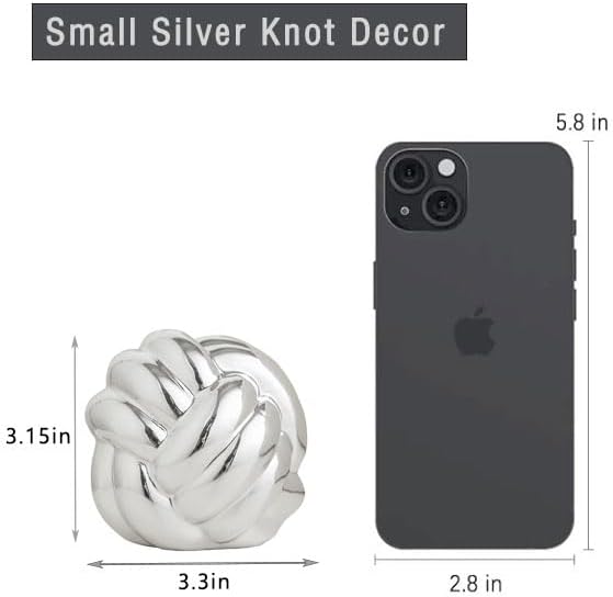 Small Silver Knot Decor, Chain Link Decor, Coffee Table Decor, Book Shelf Decor, Entry Table Decor, Aesthetic Minimalist Decorative Objects for Modern Home Living Room, Desk Decor for Office (Silver)