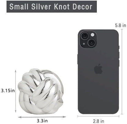 Small Silver Knot Decor, Chain Link Decor, Coffee Table Decor, Book Shelf Decor, Entry Table Decor, Aesthetic Minimalist Decorative Objects for Modern Home Living Room, Desk Decor for Office (Silver)