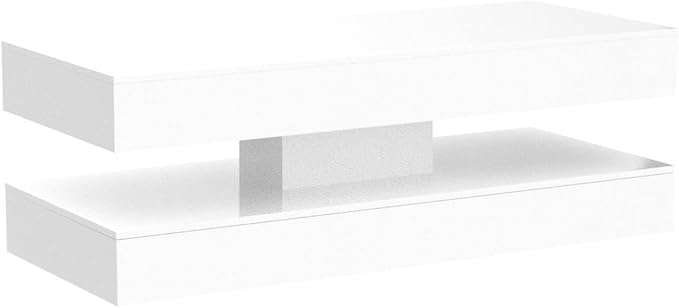 Uspeedy 47.3in Large High Glossy LED Coffee Table with 2 Storage Drawers,Black/White Modern Coffee Tables for Living Room,Living Room Tables,APP LED Lights (White)