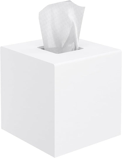 Tissue Box Cover, PITBVO Acrylic Tissue Box Holder Square Tissue Box Cover, Handmade Facial Tissue Holder Napkin Dispenser for Bathroom Kitchen Bedroom Office (Matte White, 5.5x5.5x5.5)