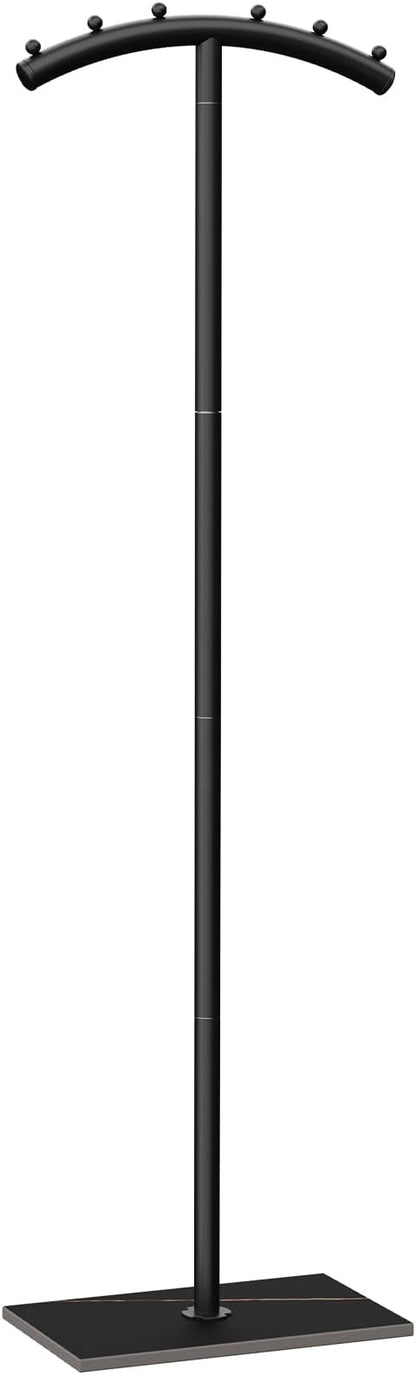 Arcuate Garment Rack, T-shaped Coat Tree Freestanding, Metal Clothes Racks, Natural Stable Rock Base, Suitable For Outerwear, Clothes, Handbags, 68.9in, Black