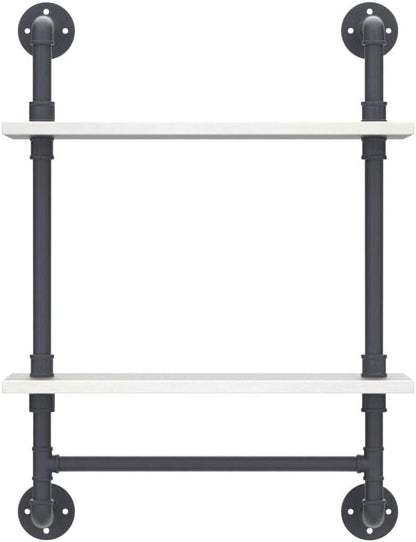 Bathroom Shelves,19.6in Rustic Wood Shelf with Towel Bar,2 Tier Farmhouse Towel Rack Over Toilet,Pipe Shelving Floating Shelves Towel Holder,Black & White