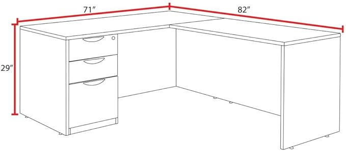 Regency Legacy 71 x 82 in. L Desk with Single Full Pedestal Drawer Unit- Neo Walnut