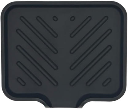 Happitasa Silicone Soap Dish Tray and Sponge Holder with Drain Chute and Feet | 3-Way Sloped Design | Bathroom and Kitchen Sink Organizer Caddy (Black, 5"x4")