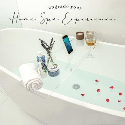 38" Supreme - Clear Acrylic Bathtub Tray Caddy Tub Shelf, Spa Board Luxury Bathroom Bath tub Table, Fits Across Bathtubs, Book, iPad and Wine Glass Holder (Supreme, 38")