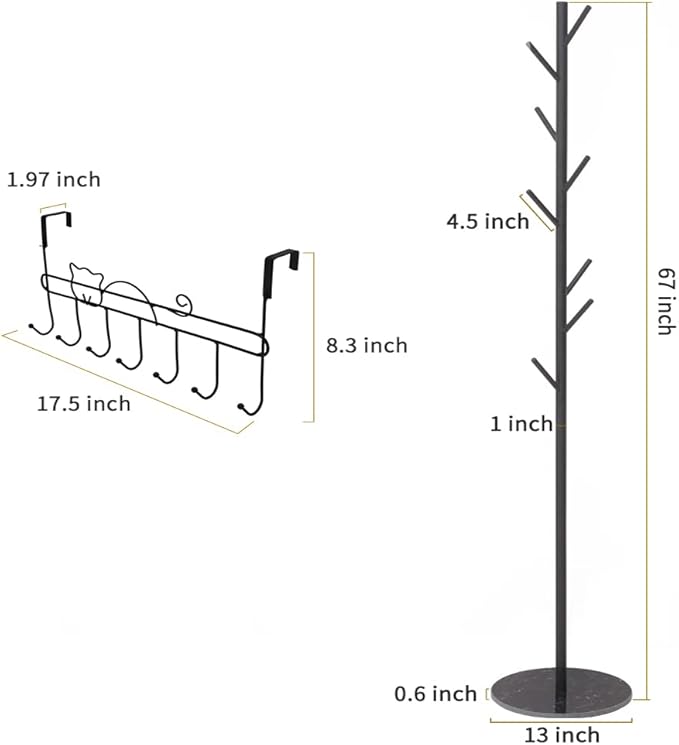 Metal Coat Rack Freestanding Stand Tree with Stable Marble Base Modern Minimalist Hat Jacket Hanger Stand for Bedroom Office Entryway