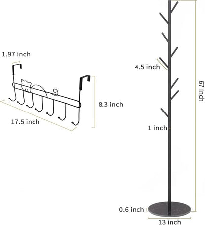 Metal Coat Rack Freestanding Stand Tree with Stable Marble Base Modern Minimalist Hat Jacket Hanger Stand for Bedroom Office Entryway