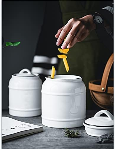 COCOYA 9cup/72oz Ceramic Jar for Dry Food Storage Containers, Airtight Cookie Jar with Lids, Porcelain Ceramic Canister for Kitchen Countertop Pantry Farmhouse Store Flour Sugar Bean Candy (White)