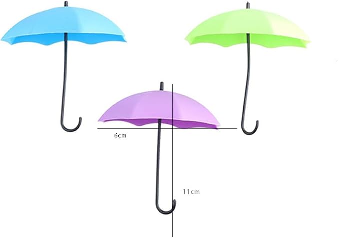 Leadigol 12pcs Colorful Umbrella Key Holder,Adhesive Wall Hooks Wall Rack Decorative Wall Hanging Hooks,for Keys, Jewelry and Other Small Items