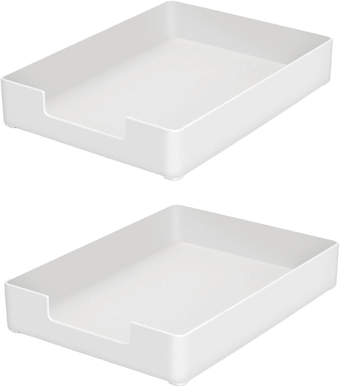 Desk Letter Tray, 2 PCS A4 Size Plastic Stackable File Document Organizer, Office Desktop File Paper Holder, Anti-Skid Stacking Support for Office Supplies (2X Off-White)