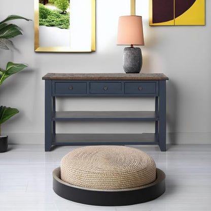 LKTART Solid Wood Console Table Sofa Table with Storage Drawers and Bottom Shelf Entryway Table for Entry Hallway Foyer Sofa Couch Table Easy Assembled (48.8" Blue)