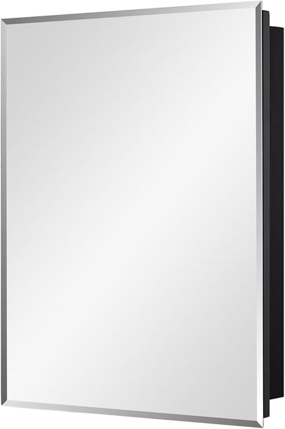 Black Bathroom Medicine Cabinet with Beveled Edge Mirrored Door 20 x 26 inch, Recessed or Surface Mount, with Adjustable Glass Shelves