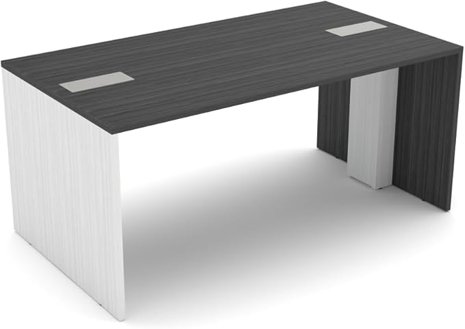 SKUTCHI DESIGNS INC. 4 Person Collaboration Table | Face-to-Face Desk | 36x66 All Laminate Team Desk with Double Power and Data Units| Asian Night White Cypress and Silver