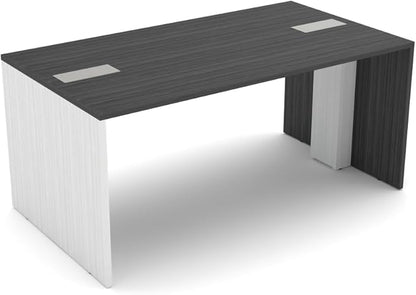 SKUTCHI DESIGNS INC. 4 Person Collaboration Table | Face-to-Face Desk | 36x66 All Laminate Team Desk with Double Power and Data Units| Asian Night White Cypress and Silver