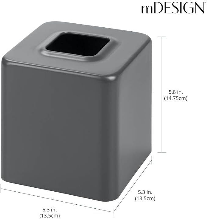 mDesign Metal Square Tissue Box Cover, Modern Facial Paper Holder - Accessories for Bathroom Vanity Countertop, Bedroom Dresser, Night Stand, Desk, Office, End Table - Unity Collection - Graphite Gray