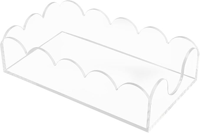 Clear Acrylic Napkin Holder, Thick Scalloped Tray for Bathroom Kitchen Dining Room, Crystal Clear Table Cocktail Napkin Holder, Disposable Paper Hand Towels for Parties, Weddings