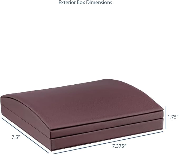 Luxury Dome-Shape Leather Necklace Box - Leather Interior Chain & Necklace Jewelry Gift Box for Men & Women - Necklace Case with Cream Ribbed Fancy Outer Box & Matching Bow Ribbon