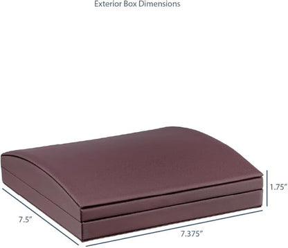Luxury Dome-Shape Leather Necklace Box - Leather Interior Chain & Necklace Jewelry Gift Box for Men & Women - Necklace Case with Cream Ribbed Fancy Outer Box & Matching Bow Ribbon