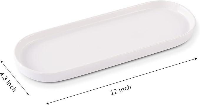 Ceramic Sink Tray, Bathroom Counter Tray, Bathtub, Cosmetics Dish, Candle, Perfume Shampoo Liquid Soap Simple Style Design Suit for Bathroom and Kitchen (White)