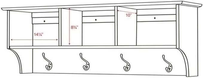 Prepac 48" Contemporary Wall Mounted Coat Rack, Coat Hooks Wall Mount with 3 Shelves, Ideal for Hallway or Entryway Hanging Solution, 11.5"D x 48"W x 14.25"H, White
