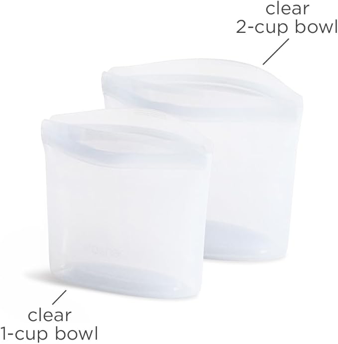 Stasher Silicone Reusable Storage Bags, 2-Pack Bowls, Reusable Freezer Bags, Microwave, Dishwasher, Oven Safe, Sous Vide, Premium Lunch Containers, Eco Friendly, Food Storage Bags, Snack Bags, Clear