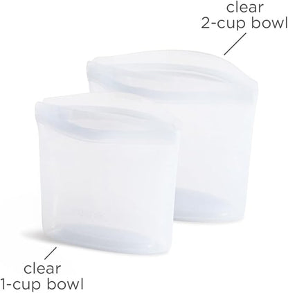 Stasher Silicone Reusable Storage Bags, 2-Pack Bowls, Reusable Freezer Bags, Microwave, Dishwasher, Oven Safe, Sous Vide, Premium Lunch Containers, Eco Friendly, Food Storage Bags, Snack Bags, Clear