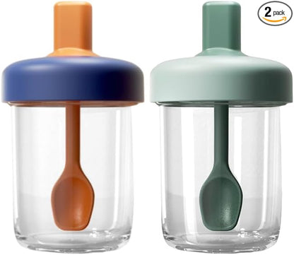 2 Pack Overnight Oats Containers with Lids and Spoons, 13.5 oz Breakfast Yogurt Cup to Go, for Milk, Cereal, Oatmeal (Blue+Green)