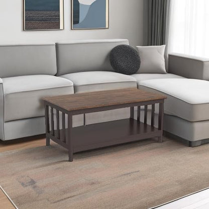 ChooChoo Farmhouse Coffee Table, Espresso Living Room Table with Shelf, 40 Inch