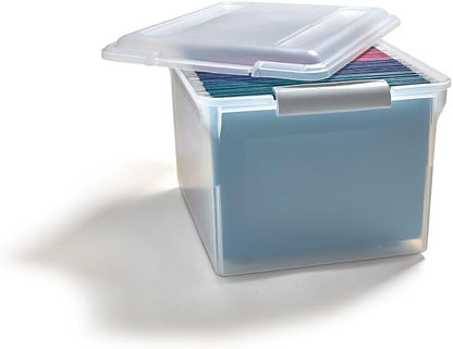 STAPLES Store & Slide Plastic File Box Latching, Letter/Legal Size, Clear, 2/Pack