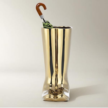 Z Gallerie Boot Umbrella Stand, Gold Metallic Dual-Boot Silhouette Ceramic Floor Umbrella Holder for Entryway Decor