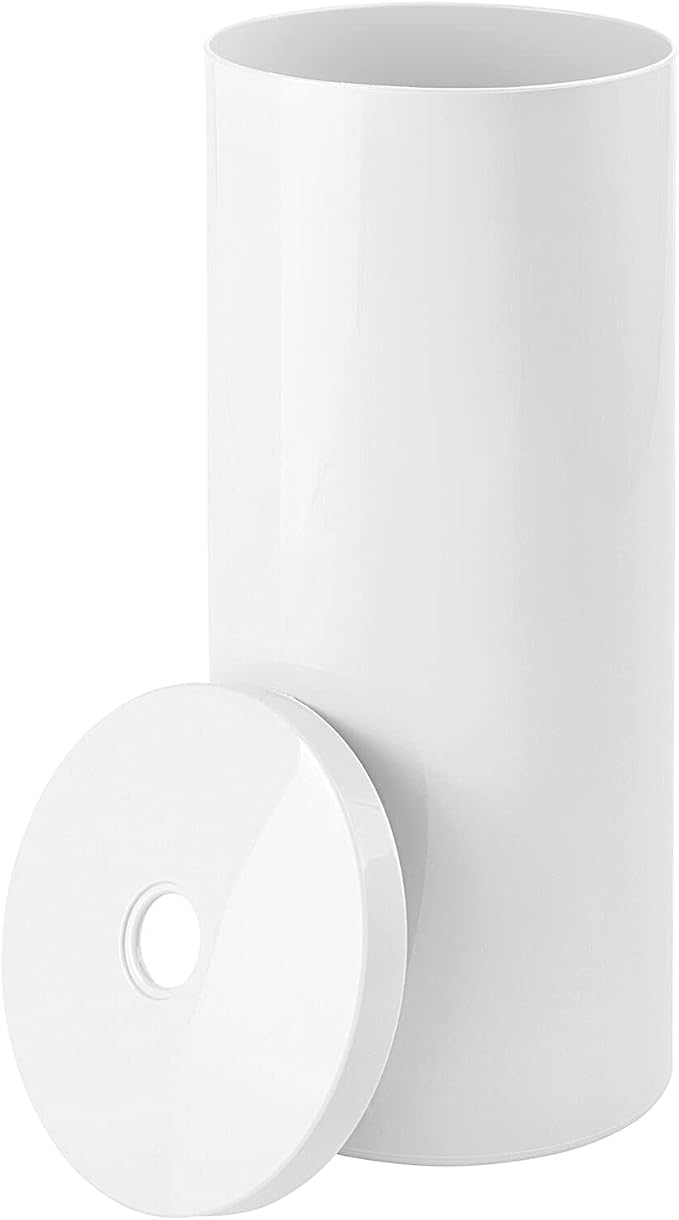 mDesign Plastic Floor Stand Toilet Paper Organizer with Cover, 3-Roll Space-Saving Tissue Storage for Bathroom - Fits Under Sink, Vanity, Shelf, in Cabinet, Corner - Aura Collection - 2 Pack - White