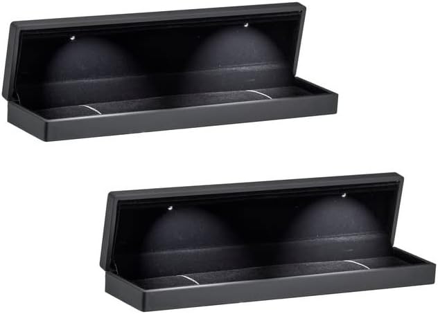 Allure - 2 Pack, Luxury Bracelet Boxes With LED Light, Elegant Diamond Bracelet Case, For Unique Proposal, Engagement Or Wedding, Long Rectangular Black Velvet Interior Jewelry Display Gift Box.