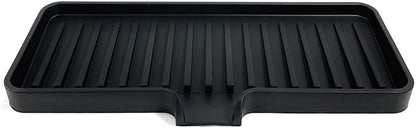 Happitasa Silicone Soap Dish Tray and Sponge Holder with Drain Chute | Bathroom and Kitchen Sink Organizer Caddy (Black, 9"x3.5", 5.6 Ounces)