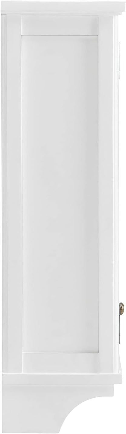 Dorset 27 in. W x 29 in. H Wall Mounted Bathroom Storage Cabinet with Organizing Shelves, Mirror, Towel Rod, and Tempered Glass Doors -Generous Space for Toiletries, Towels, and Supplies-White Finish
