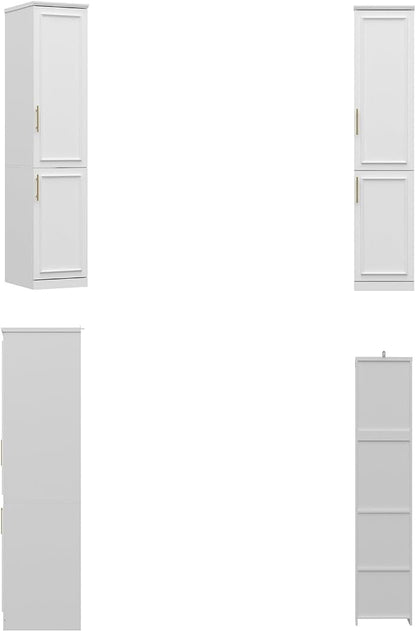 FUFU&GAGA Narrow Wardrobe Closet with 2 Doors, Modern White Bedroom Armoire with Gold Handles, Modern Clothes Storage Cabinet with Shelves, Hanging Rod, 15.7”W x 19.3”D x 74.8”H