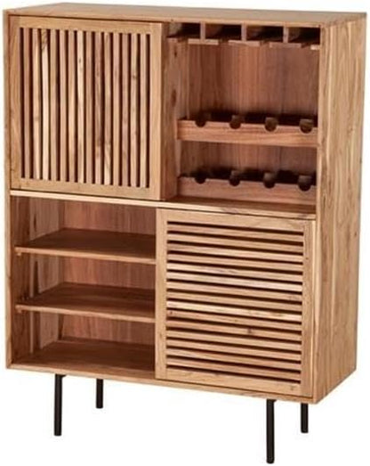 Pemberly Row Contemporary Solid Acacia Wood Bar in Natural Finish