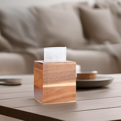 Wood Tissue Box Cover Square, Wooden Tissue Box Holder for Bathroom, Bedroom, Dinner Table, Office,Kitchen (Square)