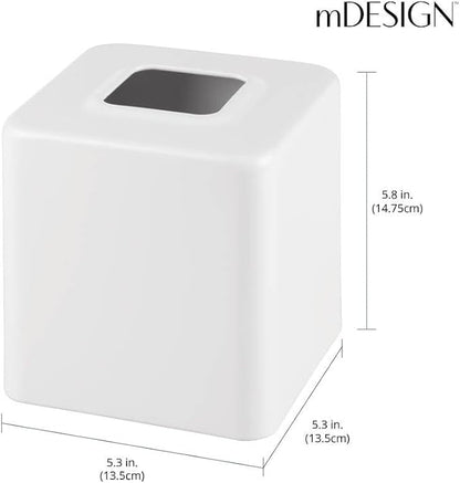 mDesign Steel Square Tissue Box Cover, Modern Facial Paper Holder for Bathroom Vanity Countertop, Bedroom Dresser, Night Stand, Desk, Office and End Table - Unity Collection - White