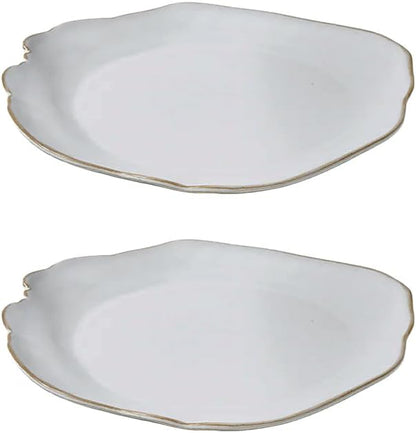 Serene Spaces Living Set of 2 Medium Free-Form Edge Glazed Ceramic Plate- Dinnerware for Vintage Weddings, Events, Measures 9" Long, 8" Wide and 1" Tall